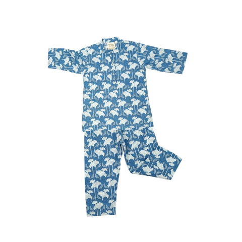 Children's block-printed pyjamas in blue