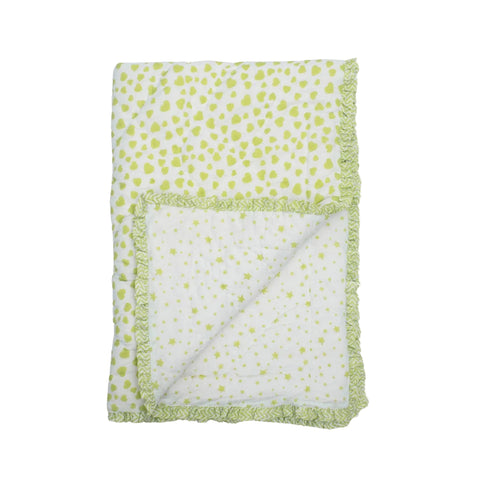 Green Cosmos Cot Quilt