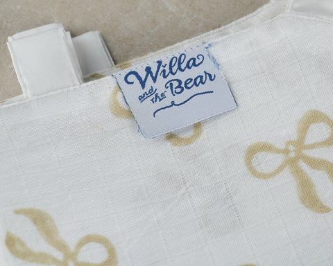 taupe bow printed satin tabbled muslin comforter