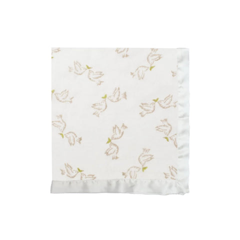 a baby muslin with satin trim and a taupe dove print