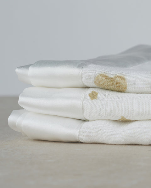 taupe muslin trio with satin trim