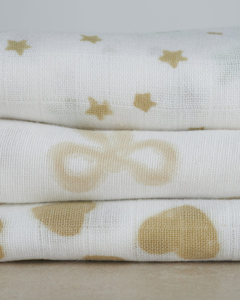 trio of hand printed taupe muslins